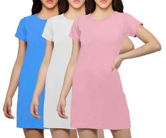 Stylish Blend Solid T-shirt Dress For Women Pack Of 3