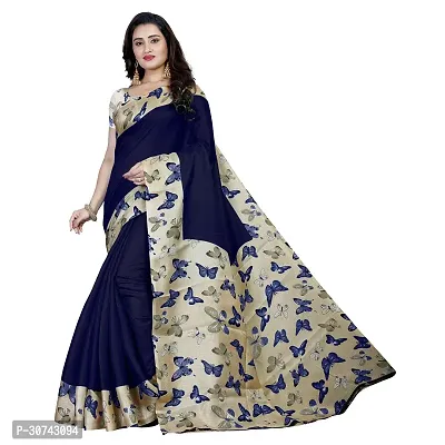 Elegant Blue Polycotton Saree without Blouse piece For Women-thumb0