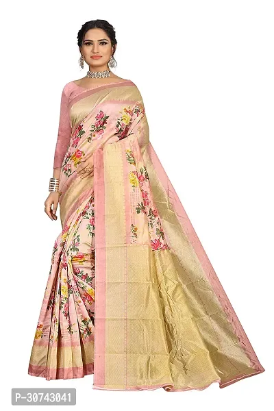 Elegant Beige Polycotton Saree without Blouse piece For Women-thumb0