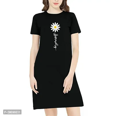 Stylish Black Cotton Blend Printed T-shirt Dress For Women