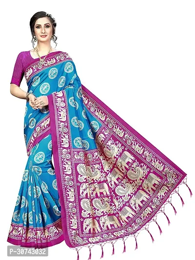 Elegant Blue Polycotton Saree without Blouse piece For Women-thumb0