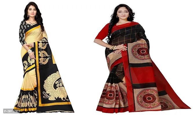 Stylish Polycotton Multicoloured Printed Saree For Women Pack Of 2