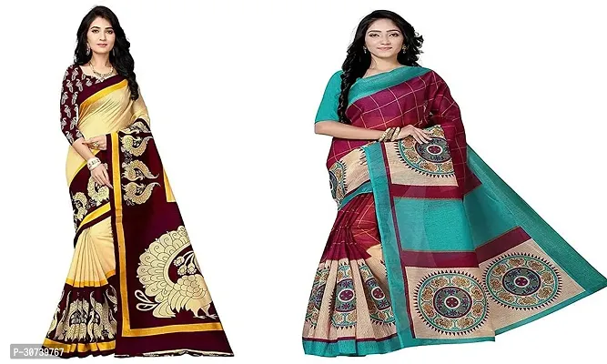 Stylish Multicoloured Polycotton Printed Saree without Blouse piece For Women Pack Of 2-thumb0