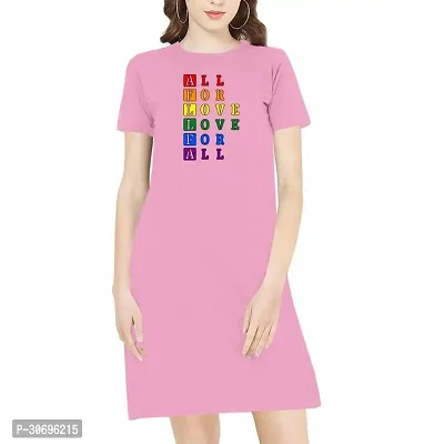 Stylish Pink Cotton Blend Printed T-shirt Dress For Women