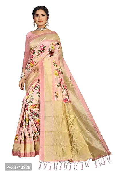 Elegant Beige Polycotton Saree without Blouse piece For Women-thumb0