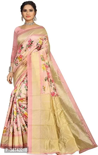 Elegant Beige Polycotton Saree without Blouse piece For Women-thumb0