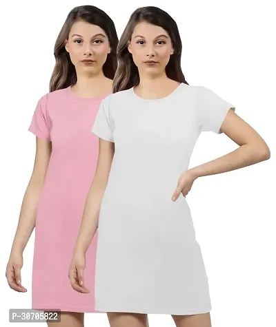 Stylish Multicoloured Cotton Blend Solid T-shirt Dress For Women Pack Of 2-thumb0