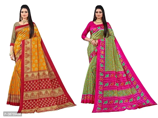 Stylish Multicoloured Polycotton Printed Saree without Blouse piece For Women Pack Of 2-thumb0