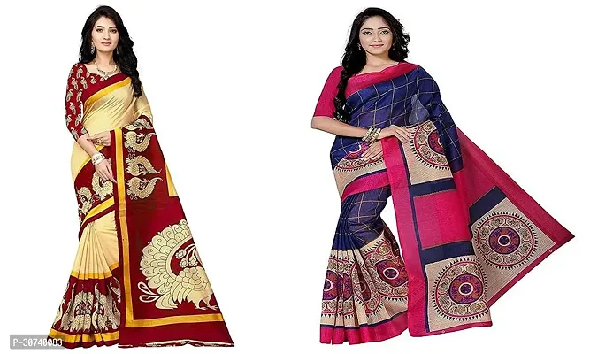 Stylish Multicoloured Polycotton Printed Saree without Blouse piece For Women Pack Of 2-thumb0