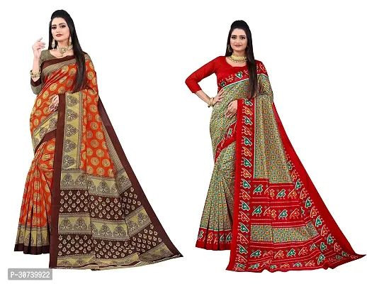 Stylish Multicoloured Polycotton Printed Saree without Blouse piece For Women Pack Of 2-thumb0