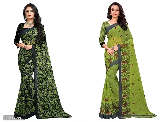 Stylish Polycotton Multicoloured Printed Saree For Women Pack Of 2