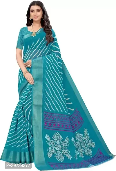 Stylish Polycotton Blue  Saree without Blouse piece For Women-thumb0