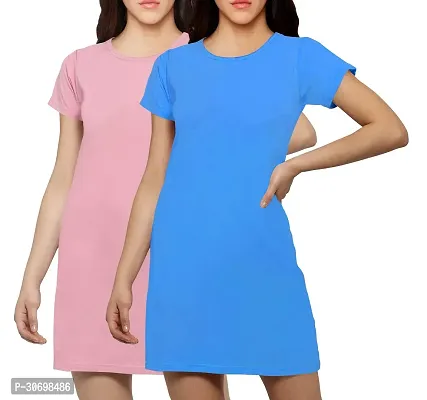 Stylish Multicoloured Cotton Blend Solid T-shirt Dress For Women Pack Of 2-thumb0