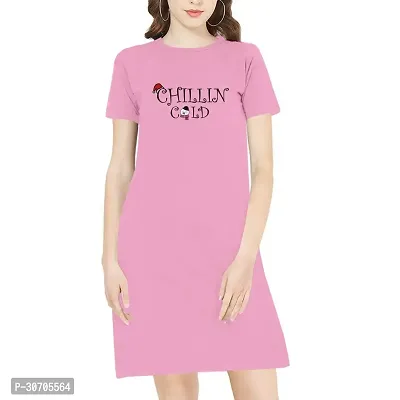 Stylish Pink Cotton Blend Printed T-shirt Dress For Women