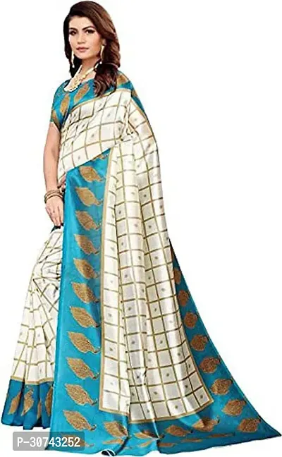 Elegant Blue Polycotton Saree without Blouse piece For Women-thumb0