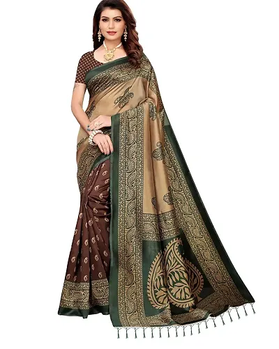 Attractive Art Silk Saree with Blouse piece For WomenPack Of 1