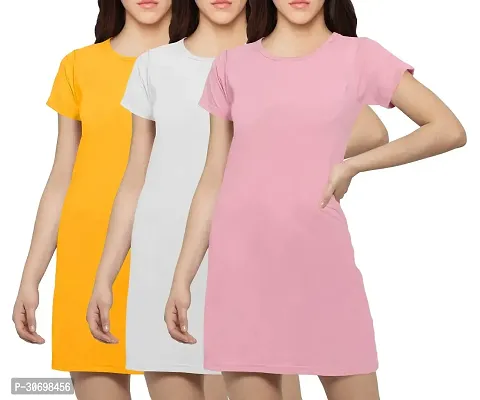 Stylish Multicoloured Cotton Blend Solid T-shirt Dress For Women Pack Of 3