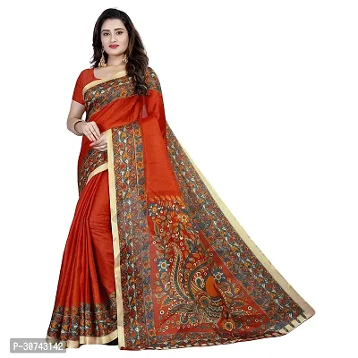 Elegant Orange Polycotton Saree without Blouse piece For Women