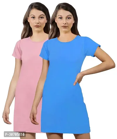 Stylish Multicoloured Cotton Blend Solid T-shirt Dress For Women Pack Of 2-thumb0