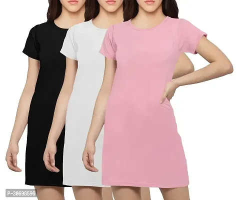 Stylish Multicoloured Cotton Blend Solid T-shirt Dress For Women Pack Of 3-thumb0