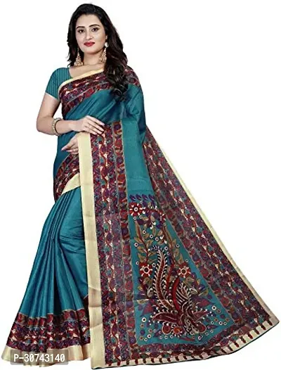 Elegant Turquoise Polycotton Saree without Blouse piece For Women