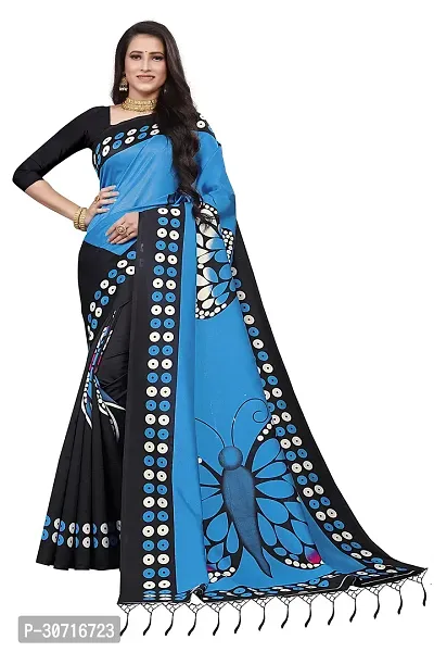 Stylish Polycotton Blue  Saree without Blouse piece For Women-thumb0