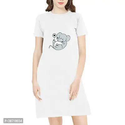 Stylish White Cotton Blend Printed T-shirt Dress For Women-thumb0