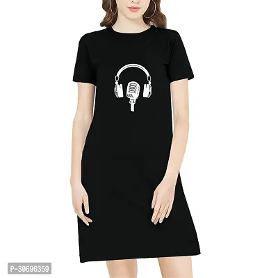 Stylish Black Cotton Blend Printed T-shirt Dress For Women