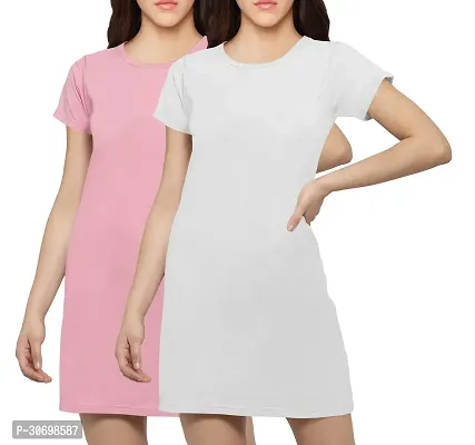 Stylish Multicoloured Cotton Blend Solid T-shirt Dress For Women Pack Of 2-thumb0