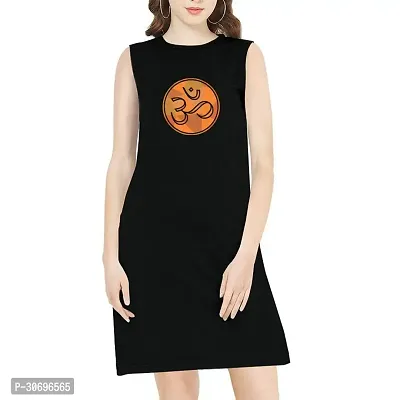 Stylish Black Cotton Blend Printed T-shirt Dress For Women-thumb0