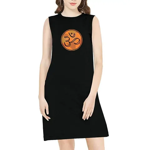 Stylish Black Cotton Printed Dress For Women