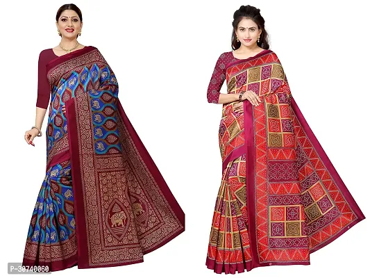 Stylish Multicoloured Polycotton Printed Saree without Blouse piece For Women Pack Of 2-thumb0