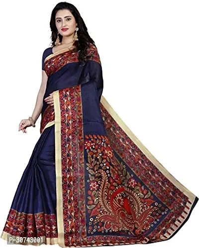 Elegant Blue Polycotton Saree without Blouse piece For Women-thumb0