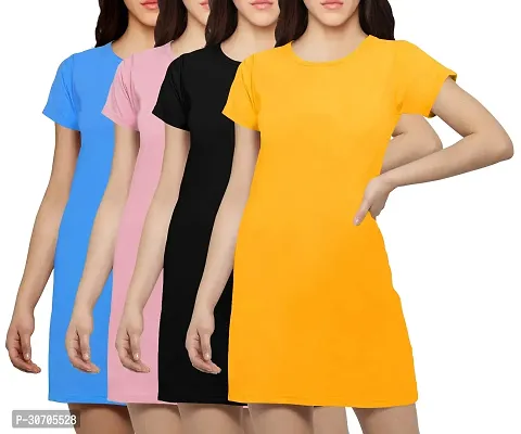 Stylish Multicoloured Cotton Blend Printed T-shirt Dress For Women Pack Of 4