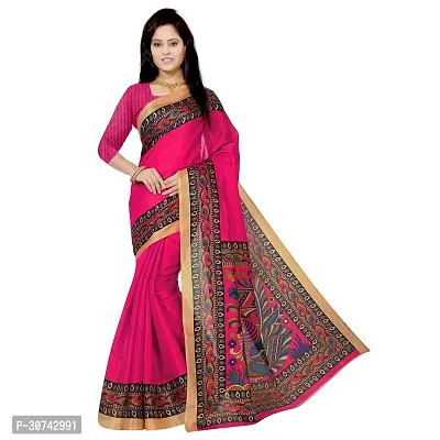 Elegant Pink Polycotton Saree without Blouse piece For Women-thumb0