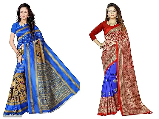 Stylish Polycotton Multicoloured Printed Saree For Women Pack Of 2-thumb0