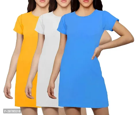 Stylish Multicoloured Cotton Blend Solid T-shirt Dress For Women Pack Of 3