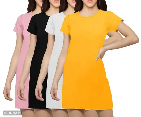 Stylish Multicoloured Cotton Blend Solid T-shirt Dress For Women Pack Of 4-thumb0