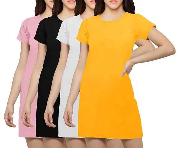 Stylish Blend Solid T-shirt Dress For Women Pack Of 4