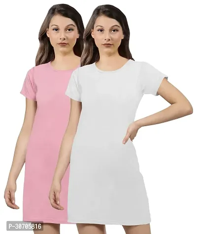 Stylish Multicoloured Cotton Blend Solid T-shirt Dress For Women Pack Of 2