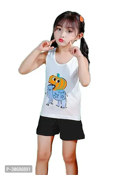 Fabulous White Cotton Blend Printed T-Shirts with Shorts For Girls