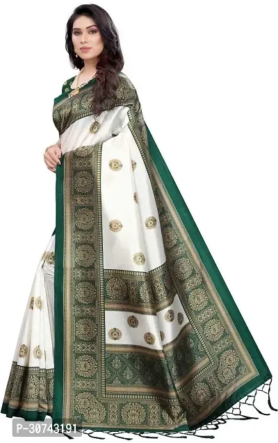 Elegant White Polycotton Saree without Blouse piece For Women-thumb0