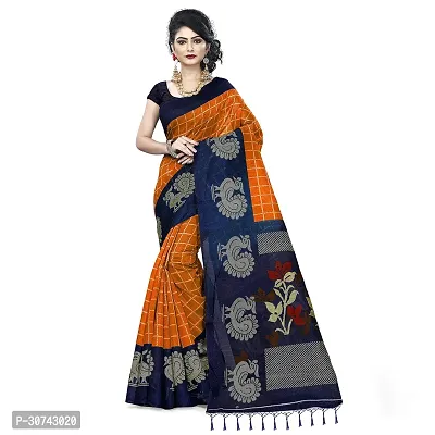 Elegant Orange Polycotton Saree without Blouse piece For Women-thumb0