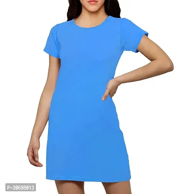 Stylish Blue Cotton Blend Solid T-shirt Dress For Women-thumb0