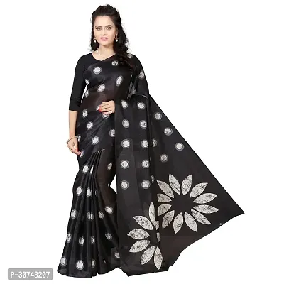 Elegant Black Polycotton Saree without Blouse piece For Women-thumb0