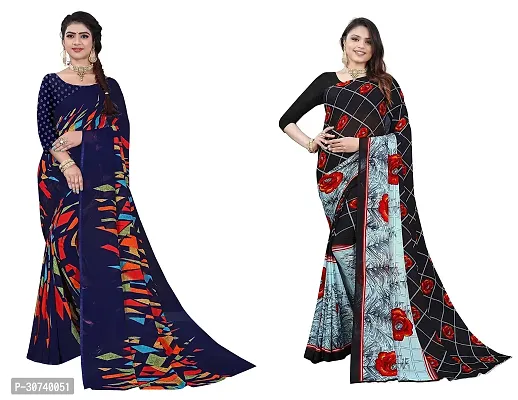 Stylish Multicoloured Polycotton Printed Saree without Blouse piece For Women Pack Of 2-thumb0