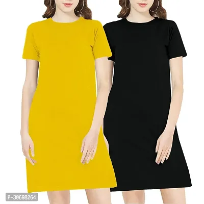 Stylish Multicoloured Cotton Blend Solid T-shirt Dress For Women Pack Of 2