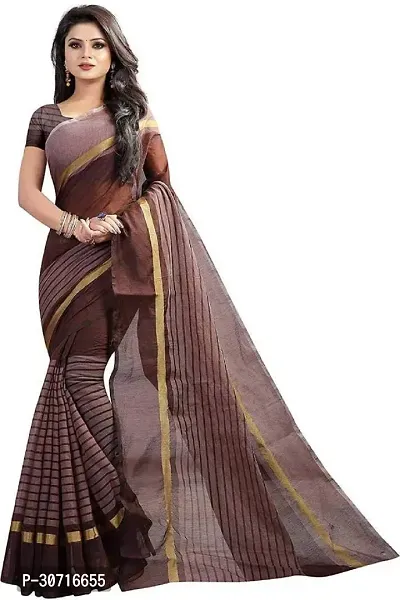 Stylish Polycotton Brown  Saree without Blouse piece For Women-thumb0