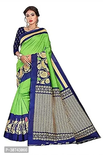 Elegant Green Polycotton Saree without Blouse piece For Women-thumb0