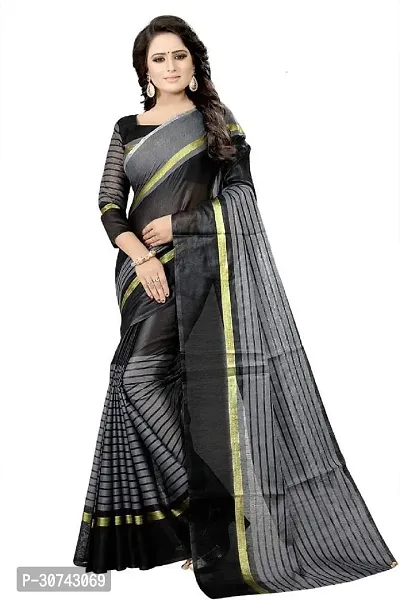 Elegant Black Polycotton Saree without Blouse piece For Women-thumb0